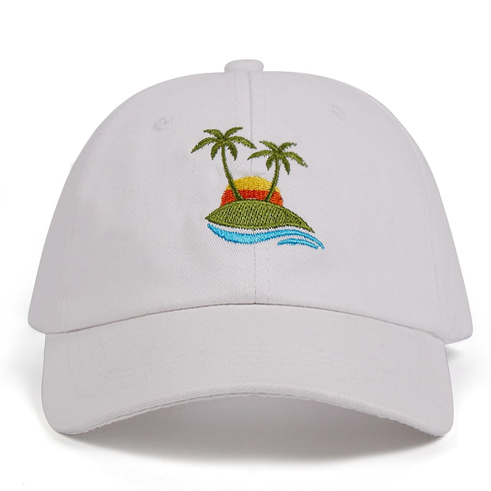 Palm Trees 100% Cotton New Curved Dad Hat Beach sunrise A holiday Baseball Cap Coconut Trees Hat Strapback Hip Hop Cap Golf Caps